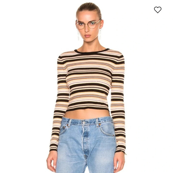 A.L.C. ALC Rene Striped Merino Wool Crop Sweater Y2K Style - Picture 3 of 10